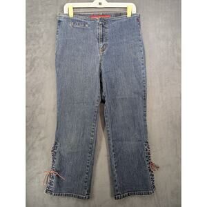 Guess Size 32 Womens Jeans High Rise Laced Up Legs Crop Stretch Vintage